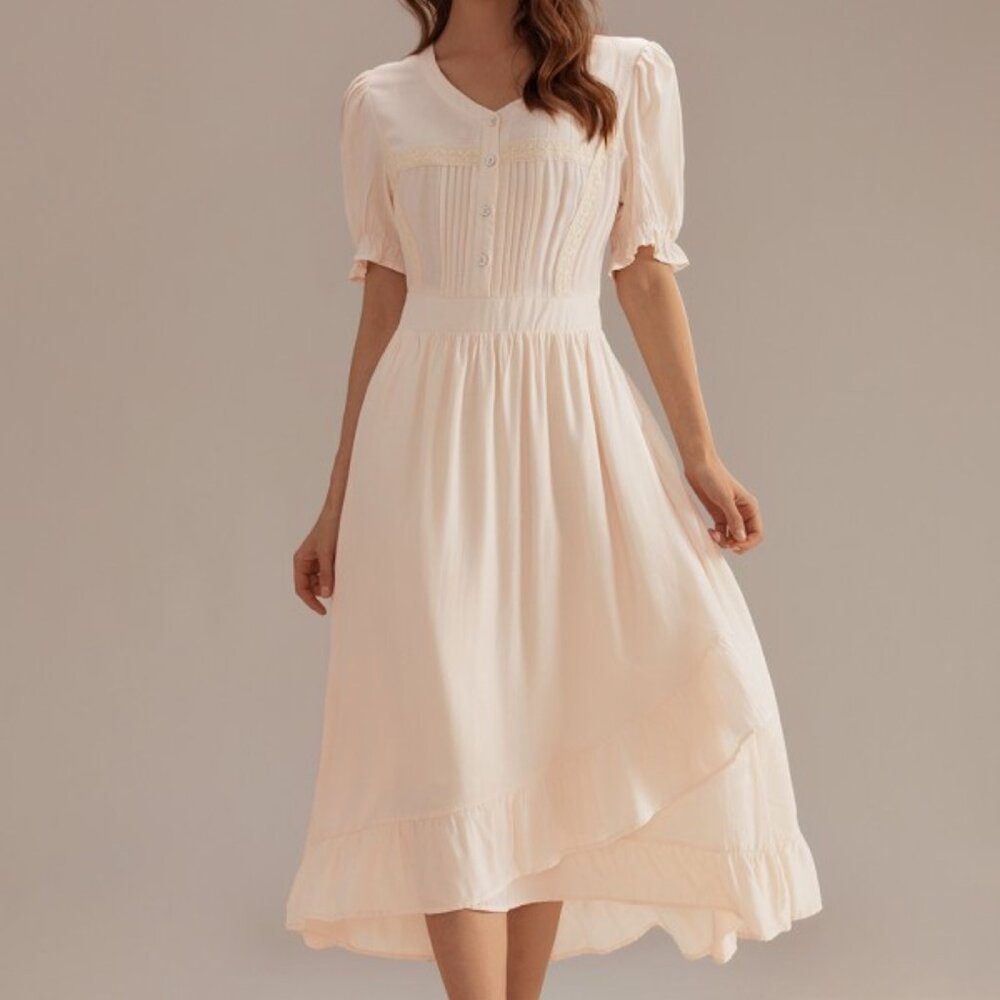 Petallush Cream Button-front Midi Dress